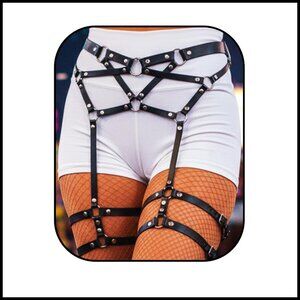 Leather Thigh Garter Belt Punk Goth Rave Accessory Adjustable Straps